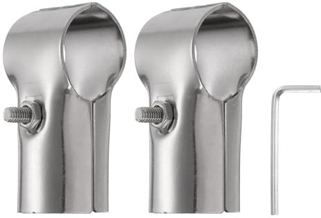sourcing map 2Pcs 180 Degree Structural Pipe Connectors 2 Way End Rails Clamp with Wrench Stainless Steel Corner Pipe Fittings for DIY Shelf Garden Support 1.3/1.2 Fit Pipe Dia, Silvery