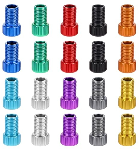 Aluminum Convert Presta to Schrader Converter, 20 Pieces Presta Valve Adapter Colorful Pump Valve Adapter Bike Valve Adapter Standard Bicycle Tube Pump or Air Compressor Tools for Bicycle Bikes Tires