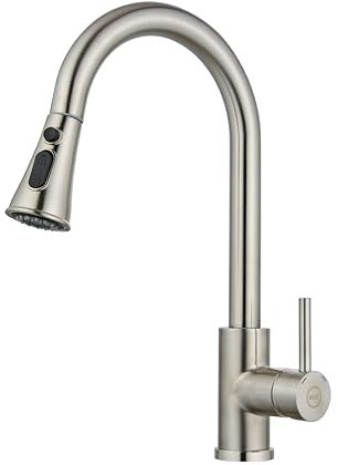 MILOT Kitchen Tap, 4 Spray Modes with Pause Mode, 360° Swivel Spout Kitchen Sink Taps, Kitchen Mixer Taps 1 Hole (Brushed Nickel)