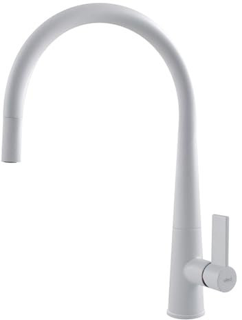 Elleci Rubinetto Miscelatore Cucina Monocomando Canna Girevole Doccetta Estraibile Athena Plus Granitek 68 Bianco MGKATP68