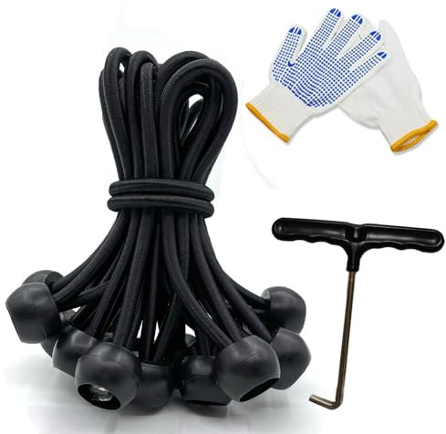 16PCS Mini Trampoline Bungee Cord Replacement 7 Inch Fitness Trampoline Ball Bungee Cords, with Spanning Tool