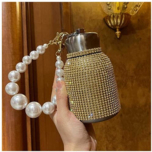 Taza Termo Botella de Agua de Acero Inoxidable de la Botella de Acero Inoxidable de 300 ml de Diamante for niña Regalos portátiles de la Botella for Las Mujeres Novia Taza Termo Cafe(Gold)