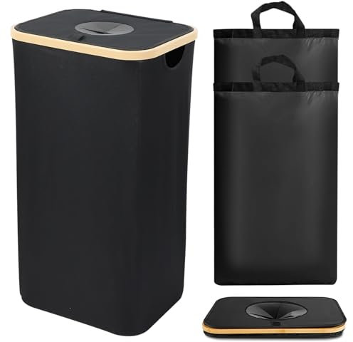 FYting Pfandflaschen SammelbehäLter,120 L Pfandflaschen Behälter XXL mit 2 Stück Herausnehmbarem Wasserdichtem Innenbeutel, Faltbarer SchmutzwäSchebehäLter mit Deckel Für Kleidung, Spielzeug(Schwarz)