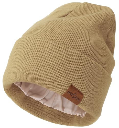 DRESHOW Beanie Mütze für Damen Herren Warme Wintermütze mit Weichem Satin Gefütterte Unisex Dehnbar Mütze mit Bündchen Strickmütze