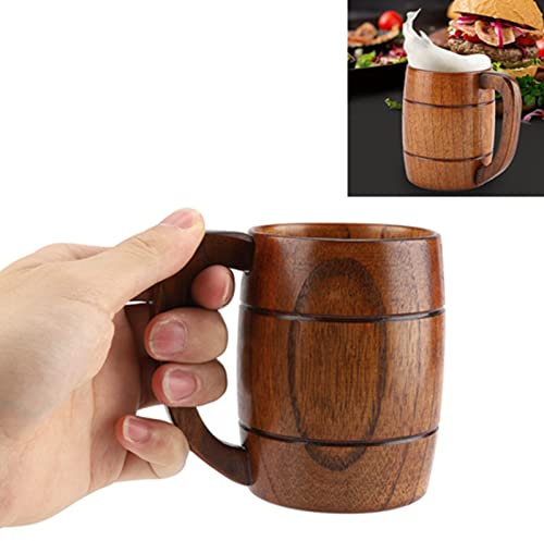 Tnfeeon Großer Hölzerner Bierkrug mit Griff, Bester Holz-Trinkbecher, Holzkrug, Bierglas, Steinbecher, Fassbecher für Männer und Frauen, Kaffeetasse, Mann, Einzigartiger Wikinger-Becher