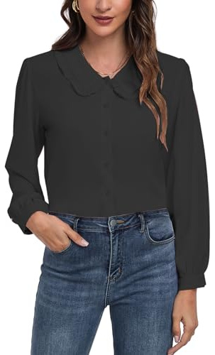MINTLIMIT Women's Peter Pan Collar Shirt Long Sleeve Button Down Shirts Casual Work Vintage Blouses
