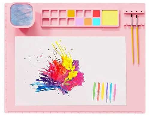 Tapis de peinture en silicone de qualité supérieure, antiadhésif, antidérapant et résistant à la chaleur avec palettes de peinture, supports de pinceaux, pliable et facile à ranger pour bricolage,