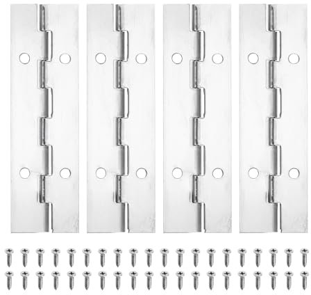 PATIKIL 4x1.2 Inch Piano Hinge,4 Pcs 304 Stainless Steel Continuous Hinge with Holes for Piano Gate Door Wooden Storage Box Cabinet Boat,Silver