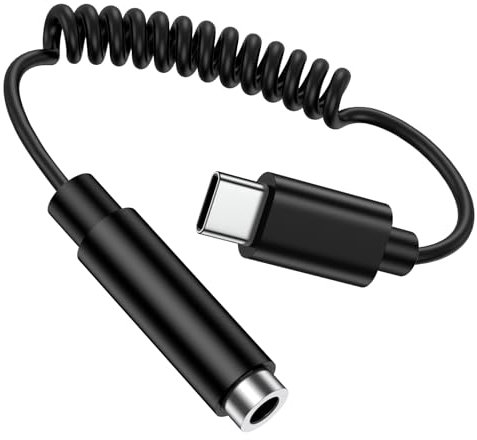 USB C to 3.5mm Coiled Headphone Adapter for Samsung Galaxy A36 A56 A26 A16 5G S25 Edge Ultra A35 S24 Z Fold 6 Flip 6 A55 A54, 1.4 FT Type C Aux Cord Audio Adapter Aux Cable Earphones Jack Converter