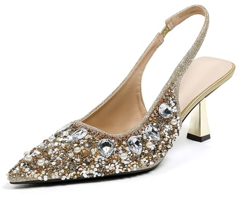 GYUBL Womens Slingback Sandals Pointed Toe Pumps Low Kitten Heeled Court Shoes Wedding Evening Party Prom Shoes, XTZ-088-1
