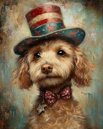 Paint by Numbers for Adults, 40x50 cm Acrylic Oil Paints by Numbers for Adults Beginner Kids Dog Wearing a hat Painting Kit with 4 Brushes Watercolor Paints Easy