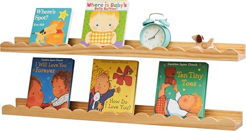 Juego de 2 estantes de madera de pino en forma de nube, flotantes, rústicos, con labio, estantería pequeña para salón, dormitorio (natural, 30 cm) (natural, 90 cm)