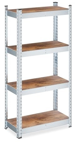 Relaxdays Étagère Charge Lourde, pour la Cave ou Le Garage, H x L x P : 120 x 60 x 30 cm, Marron et argenté