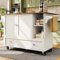 Isla de cocina con encimera plegable, carrito de cocina móvil sobre ruedas, armarios de cocina con cajones y estantes ajustables, cocina exterior, 128 x 71 x 92,5 cm, color blanco