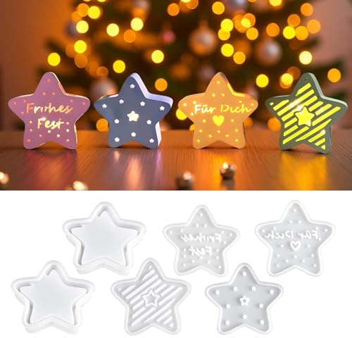 EPODA Silikonformen Gießformen Weihnachten, 4 Stück Silikonform Weihnachten Stern, Silikon Gießform Kerzenform Weihnachten, Sterne Giessformen Silikon Gipsformen Zum Gießen