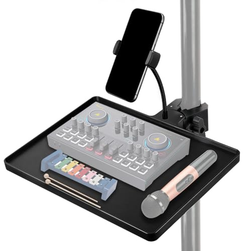Koolehaoda Microphone Stand Tray Phone Holder Clamp Live Stream 27x20.5cm | ABS Anti-Slip Universal for Stage Karaoke Concert Recording, Sound Card Studio Podcast DJ, 360° Portable Lightweight Music