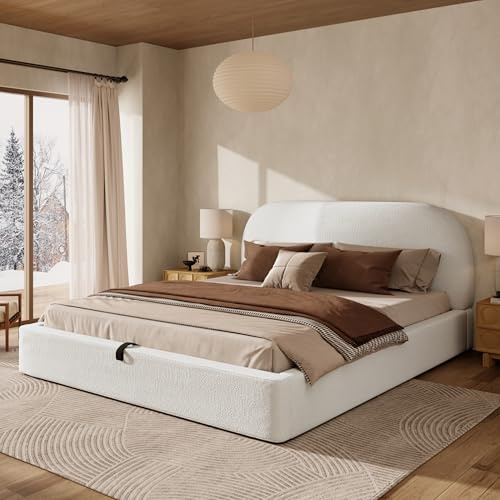 Polsterbett,Doppelbett, Bett mit Lattenrost, gepolstertes Kopfteil,Bouclé