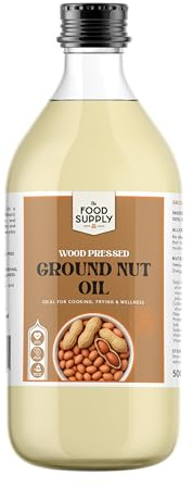 Wood Pressed Groundnut Oil – 100% Pure, Cold Extracted & Chemical-Free – Unrefined Peanut Oil for Cooking, Frying & Tadka – Double Filtered, Rich Aroma & Healthy Fats (500ml)