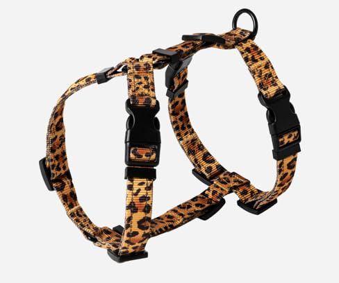 UrbanTails Y-Hundegeschirr M – Anatomisch, Reflektierend, 6 Verstellpunkte + Halsverschluss, Anti-Zug Brustgeschirr für Mittlere Hunde (Leopard, M)