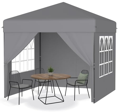 YRHome 2.5x2.5m Pop Up Faltpavillon Wasserdicht Pavillon Faltbar Stabil Winterfest mit Seitenwänden Gartenpavillon Höhenverstellbar Gartenzelt UV Schutz Partyzelt Festzelt inkl.Tragtasche - Grau