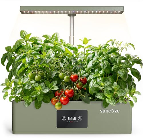 SUNCOZE Giardino Idroponico con 12 Cestelli Smart, Verde | Giardino Indoor da 4L con Luce LED da 24W, Kit Idroponico con Timer e Regolazione dell'Ora, per Casa e Cucina