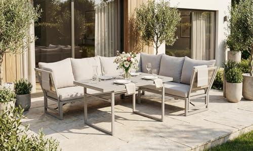 Primaster Gartenmöbel Set Havanna Lounge Sitzgruppe 6 Personen Alu beige Natur Gartenlounge Tisch Kissen Terrasse Garten