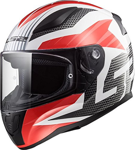 LS2 Herren Rapid Grid Motorradhelm, Weiß/Rot, XXL