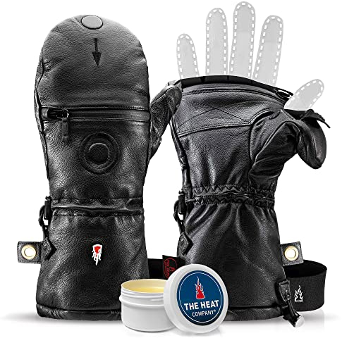 THE HEAT COMPANY Shell Full Leather Handschuhe - Die Innovation: Warme Leder Fäustlinge zum Umklappen - gefütterte Winterhandschuhe - Skihandschuhe: Damen, Herren - ohne Unterziehhandschuh