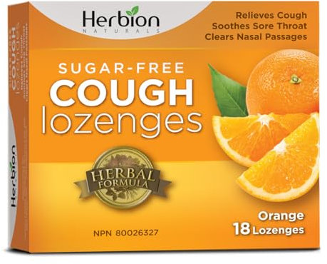 Herbion Naturals Pastillas para la tos sin azúcar con sabor a naranja natural, 18 pastillas