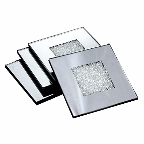 Homezone Shabby Chic Bois Cœur Amour Sous-Verre en Provence Gris ou Naturelle Stylé Carré Moderne Sous-Verres Verre Boissons Barre Rustique Décoration de Maison - Pilé Diamant Verre
