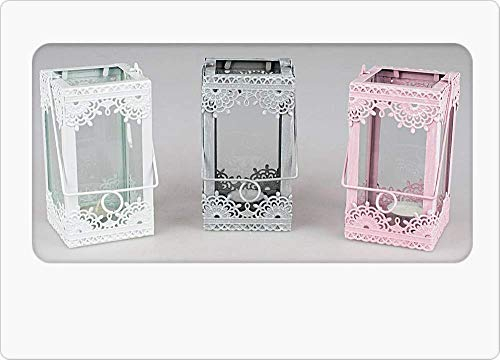 Metall Windlicht eckig 16cm fabig sortiert 1 Windlicht in weiss oder grau oder rosa - Frühlingsdekoration fürs Haus