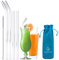 NUTRI-Straws Glasstrohalme 4er Set Lang Gerade 15cm & Gebogen 20cm | Plastikfreie Borosilikat Glas Strohhalme | Reinigungsbürste + Pouch | Wiederverwendbare Trinkhalme Smoothies Säfte Cocktails