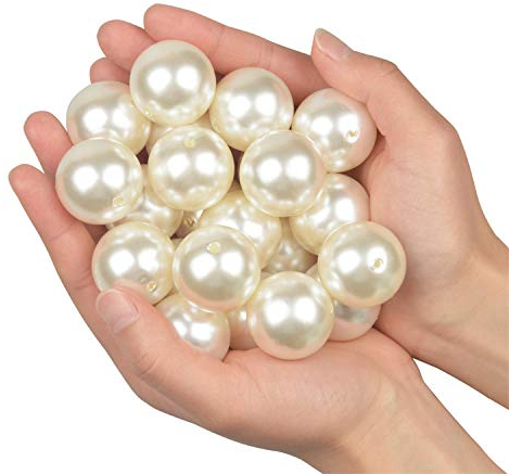 Yixuan LLC Elegant Glossy Polished Pearls 15pcs 30mm Assorted Plastic Loose Beads for Vase Fillers, DIY Jewelry Necklaces, Table Scatter, Wedding, Birthday Party,Home Decoration (Ivory 30mm)