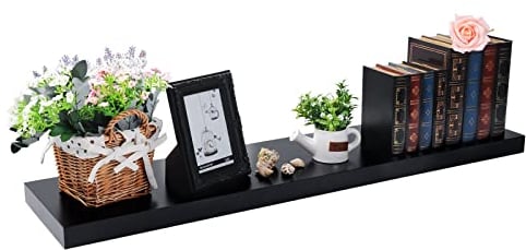 EUGAD Wandregal Schweberegal Wandboard Bücherregal Hängeregal Hochglanzoberfläche DVD CD Regal Holzbrett für Schlafzimmer Wohnzimmer Küche und Flur Schwarz breit 100cm 0040QJ