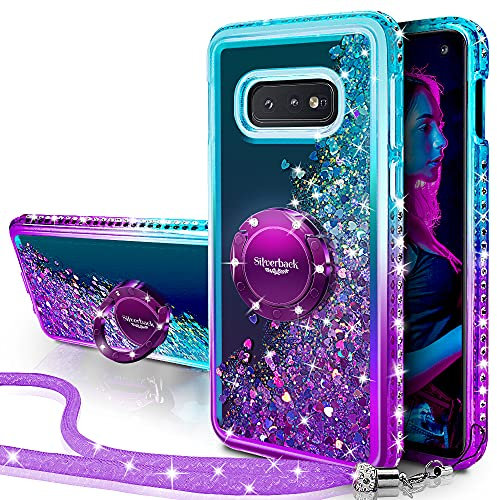 Miss Arts for Samsung S10E Case, [Silverback] Moving Liquid Holographic Sparkle Glitter Case With Kickstand, Bling Diamond Bumper Ring Shockproof Cover for Girls Women for Samsung Galaxy S10E -Purple