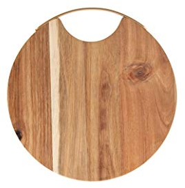 BRANDANI Tagliere Acacia Tondo con Manico Oro Metal