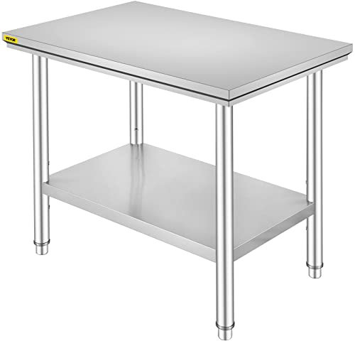 VEVOR Table de Travail Cuisine INOX, Plan de Travail Cuisine en 2 Etage, Table de Travail en Acier Inoxydable pour Préparation de Cuisine d'Aliment des Repas Hôtels Bureaux Hôpitaux (60X90X80)