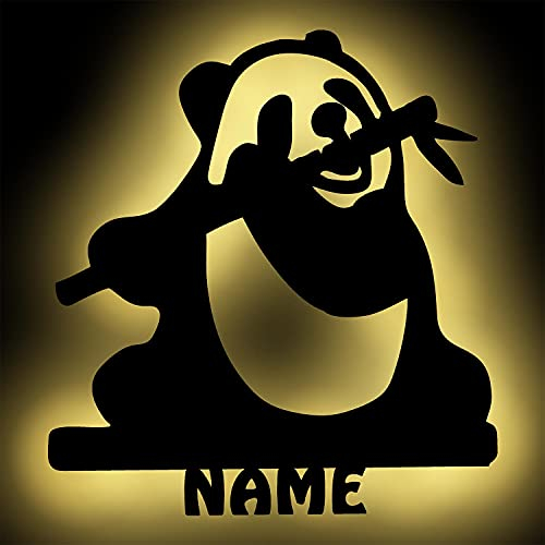 Panda-Bär Deko Wand-Lampe Nachtlicht Geschenk zum Geburtstag personalisiert mit Namen I Batteriebetrieb & Farbauswahl