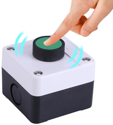 GAESHOW Caja de Interruptor Botón para Abridor Puerta, Interruptor de botón Verde Resistente a la Intemperie, Caja de Control de un botón para abridor de Puerta