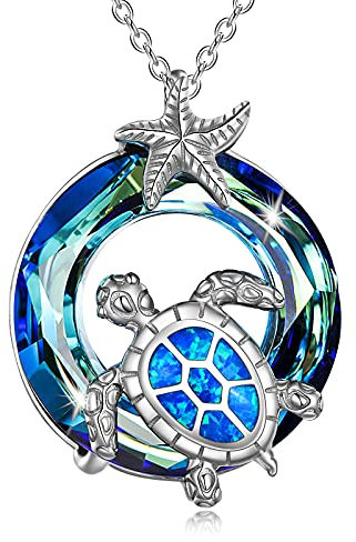 WINNICACA Schildkröte Halsketten Sterling Silber Meer Blau Kristall Anhänger Halsketten Ozean Schmuck für Frauen Frau Geschenke