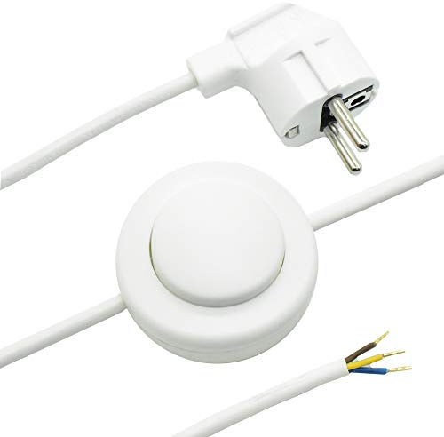 Anschlusskabel 4m Weiß Schutzkontakt Winkelstecker + Fußtretschalter Anschlussleitung 3x0,75qmm 250V anschlussfertig Stecker-Zuleitung f. Lampen