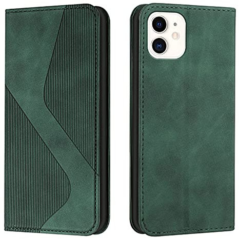 Mo-Somnus Kompatibel mit iPhone 12 Mini Hülle, Magnet PU Leder Flip Wallet Case Tasche Handyhülle, Stoßfeste Schutzhülle iPhone 12 Mini (5,4 Zoll) Brieftasche Klapphülle mit [Kartenfächer] (Grün)