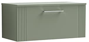 nuie DPF896W Deco Modern Bathroom Wall Hung 1 Drawer Part Fluted Vanity Basin Unit with Worktop, 800mm, Satin Green