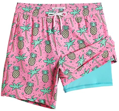 maamgic Badehose Herren 2-in-1 Schnelltrocknend Badeshorts 18cm Innennaht | Modische Muster, weicher Halt, reibungsarm, 4-Wege-Stretch, 2 Reißverschlusstaschen, inneres Handyfach, alltagstauglich