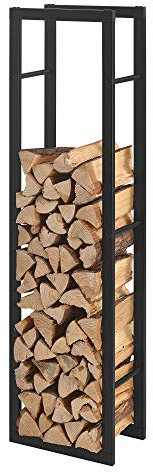 [en.casa] Kaminholzregal Täby Brennholzregal innen außen Metall 40 x 25 x 150 cm Holzunterstand Stapelhilfe für Feuerholz Holzlager Kaminholzständer Schwarz