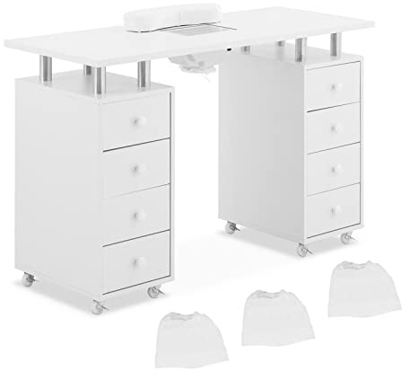 Physa PHY-MT-11 Nageltisch 8 Schubladen 8 Räder Absaugung Maniküretisch Nagelstudio-Tisch