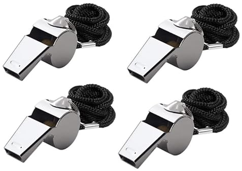 Packung mit 4 trillerpfeife aus Edelstahl, stück sportpfeifen Starke Metallpfeife mit Kordel für Schiedsrichter, trillerpfeife Kinder, Rettungsschwimmer, Notfall, Basketball, Fußballhockey.