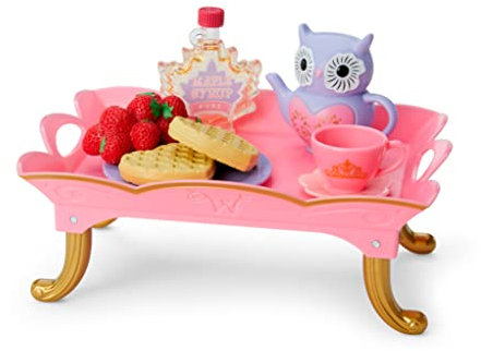 American Girl WellieWishers Breakfast in Bed Tray for 14.5 Dolls with a Hand Folding Tray, Purple teapot, Crown Teacup, Saucer,Plate, and 2 Heart-Shaped Waffles, Ages 4+