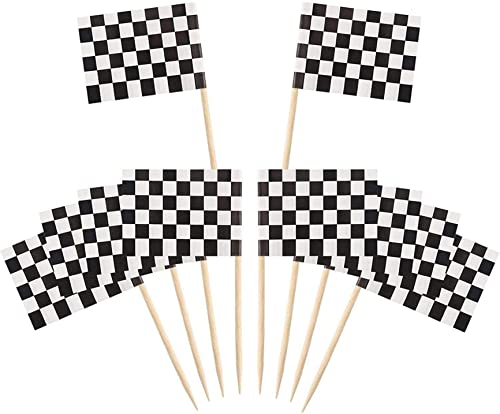 Cocktailstangen, Speisefahnen, 120 Pack karierte Rennflagge Zahnstocher Cupcake Picks Zahnstocher Fahnen Abendessen Flaggen Race Car Cake Topper Dekorationen Partyzubehör
