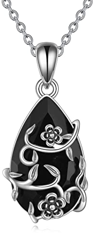 YFN Vintage Blume Halskette Sterling Silber schwarz Obsidian Anhänger Turmalin Kristall Heilung Schmuck spirituellen Schutz Geschenke für Damen Mädchen